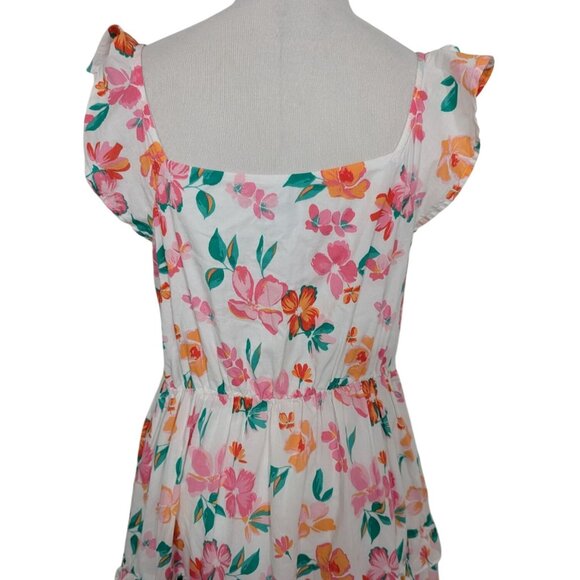J Crew Factory Floral Midi Dress Womens Size Small White Flutter Sleeve Tiered - Picture 11 of 14